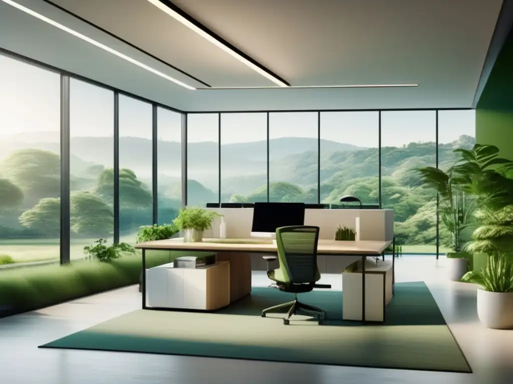 Espacio de oficina moderno con vista verde Oficina moderna con vistas a paisaje verde