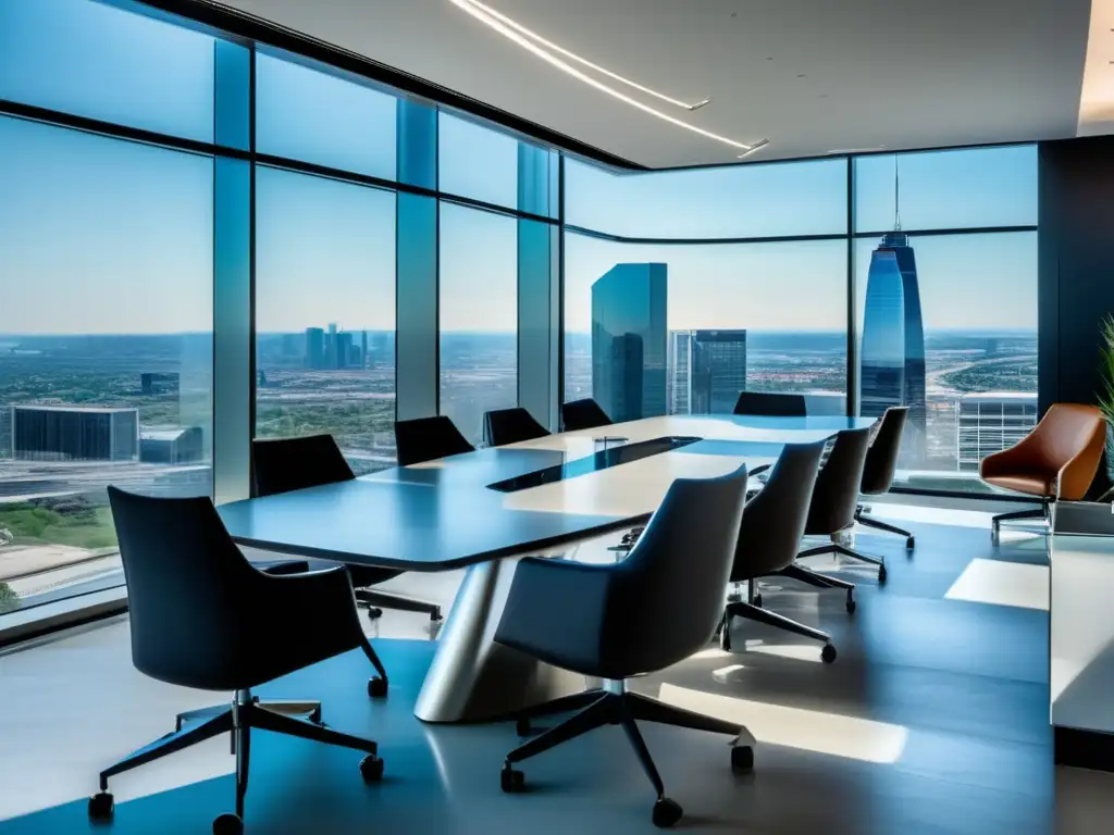 Espacio de oficina moderno con vistas panorámicas Oficina moderna con vistas panorámicas de la ciudad y diseño sofisticado