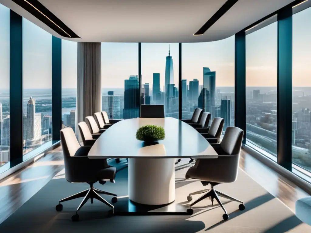 Oficina moderna y elegante con vista panorámica Oficina moderna con vistas panorámicas, muebles contemporáneos y optimización fiscal en inversiones renta fija
