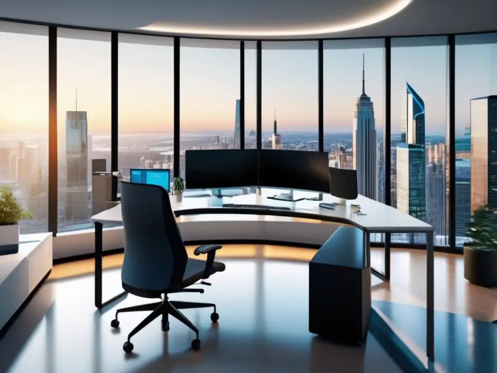 Oficina moderna y sofisticada con vista panorámica Oficina profesional con vista panorámica de la ciudad: Gestión de riesgos en inversiones