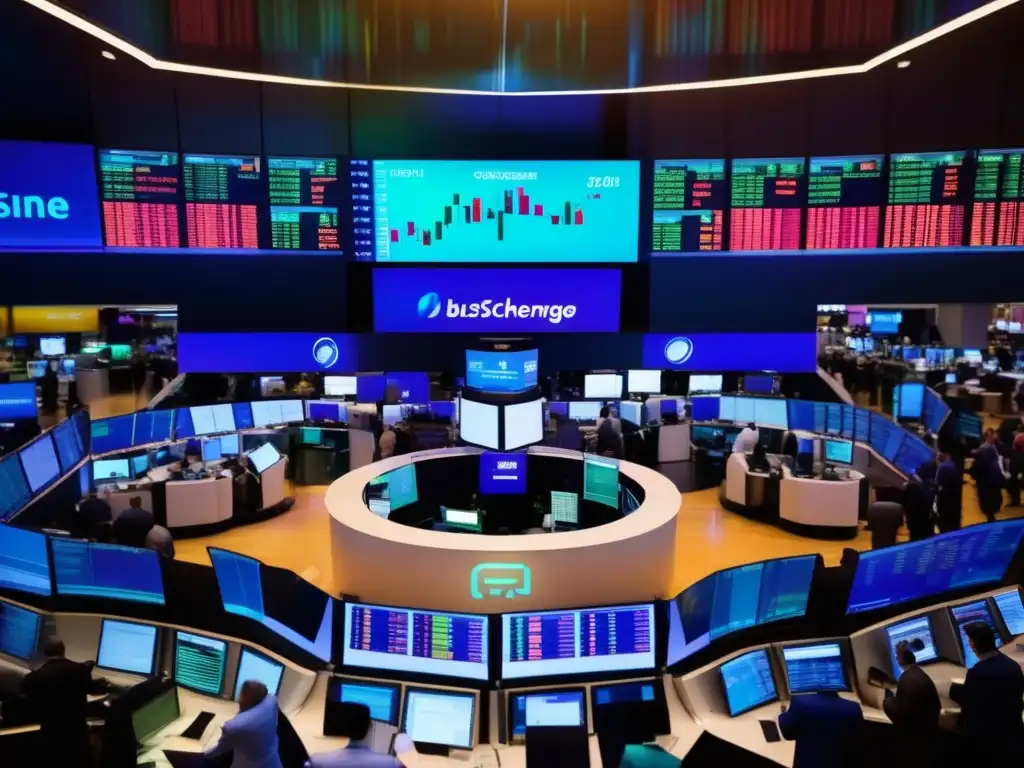 Mercado financiero enérgico y moderno Opciones y futuros financieros en vibrante piso de bolsa