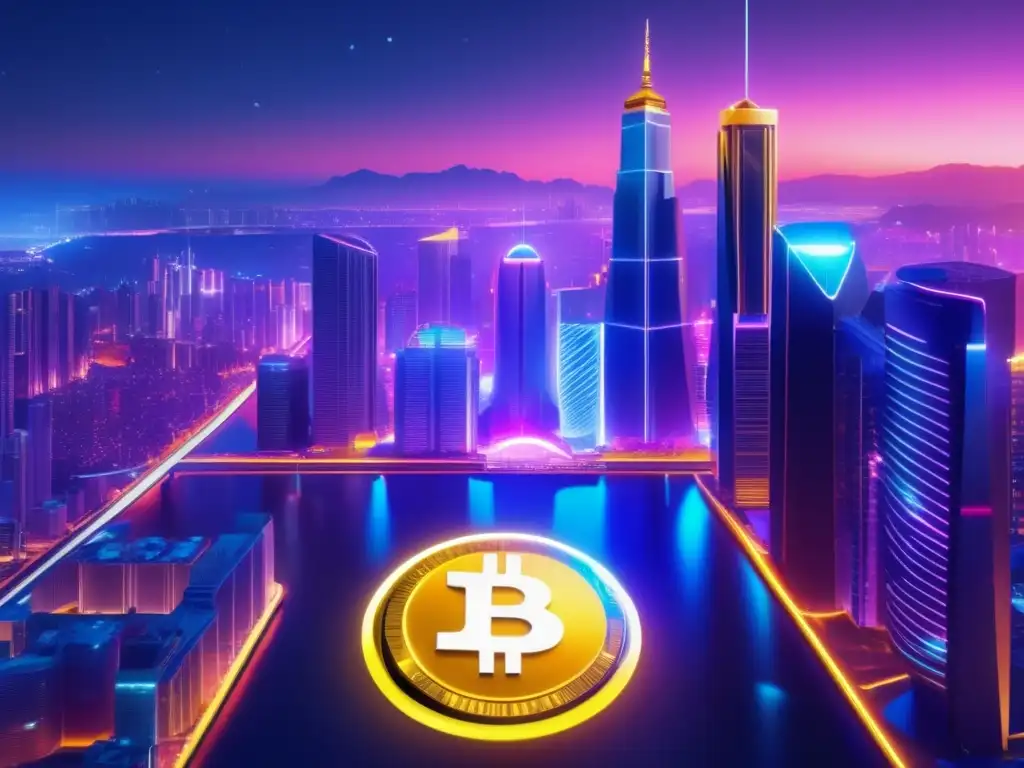 Moderna ciudad futurista con Binance Coin Oportunidad invertir Binance Coin en ciudad futurista