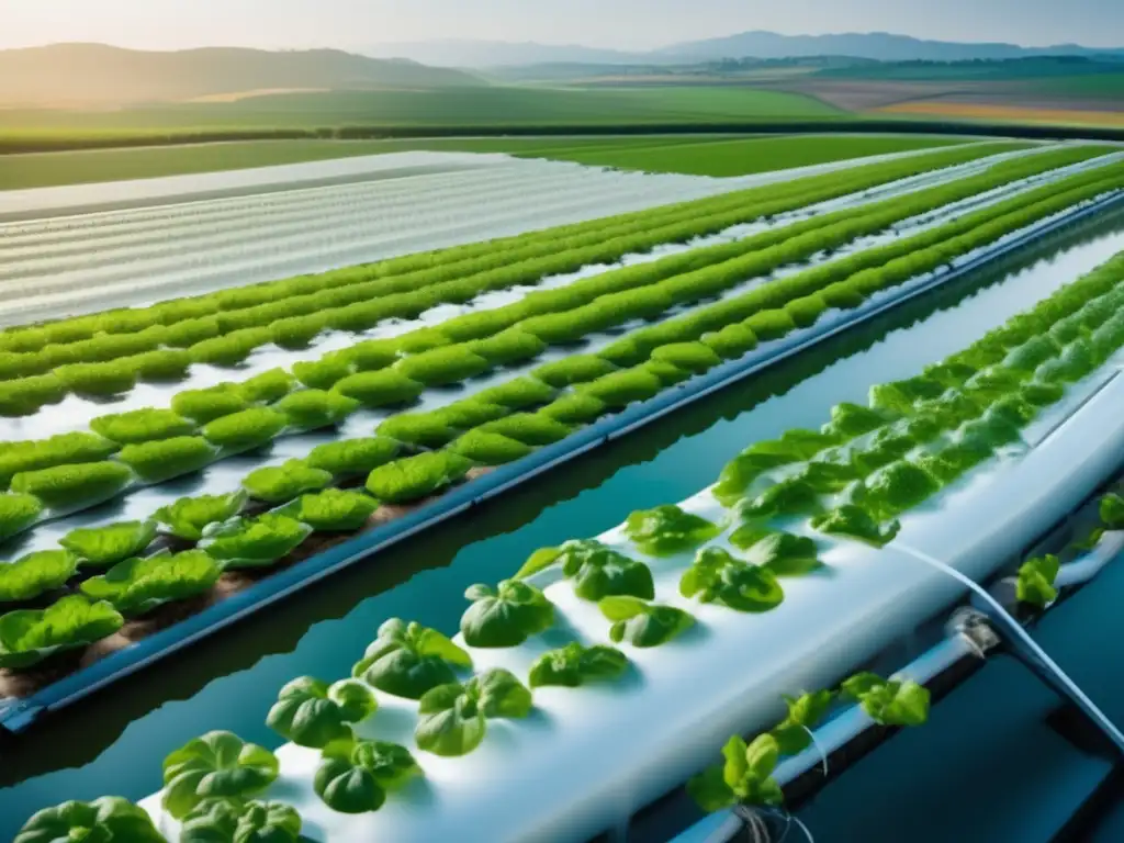 Granja hidropónica próspera en paisaje pintoresco Oportunidad inversión agua: granja hidropónica próspera en paisaje pintoresco, muestra crecimiento y potencial del sector hídrico