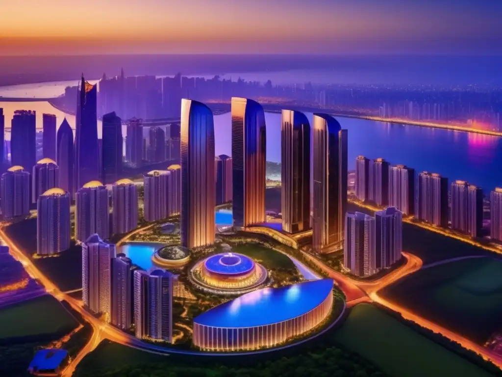 Ciudad moderna al atardecer, símbolo de inversión inmobiliaria Oportunidad de inversión en fondos inmobiliarios: ¡Señales de oro!