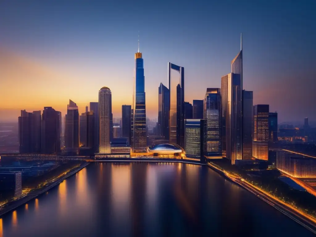 Skyline moderno con rascacielos altos Oportunidad de inversión en franquicias: Ciudad moderna, arquitectura futurista y éxito empresarial