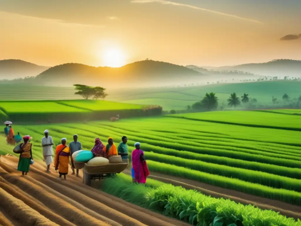 Paisaje agrícola vibrante en mercado Oportunidades inversión agricultura mercados emergentes: paisaje agrícola vibrante en mercado de un país en desarrollo