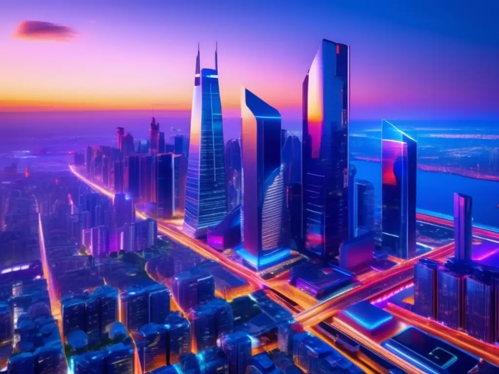 Ciudad futurista iluminada por luces dinámicas Oportunidades inversión corto plazo en futurista ciudad iluminada