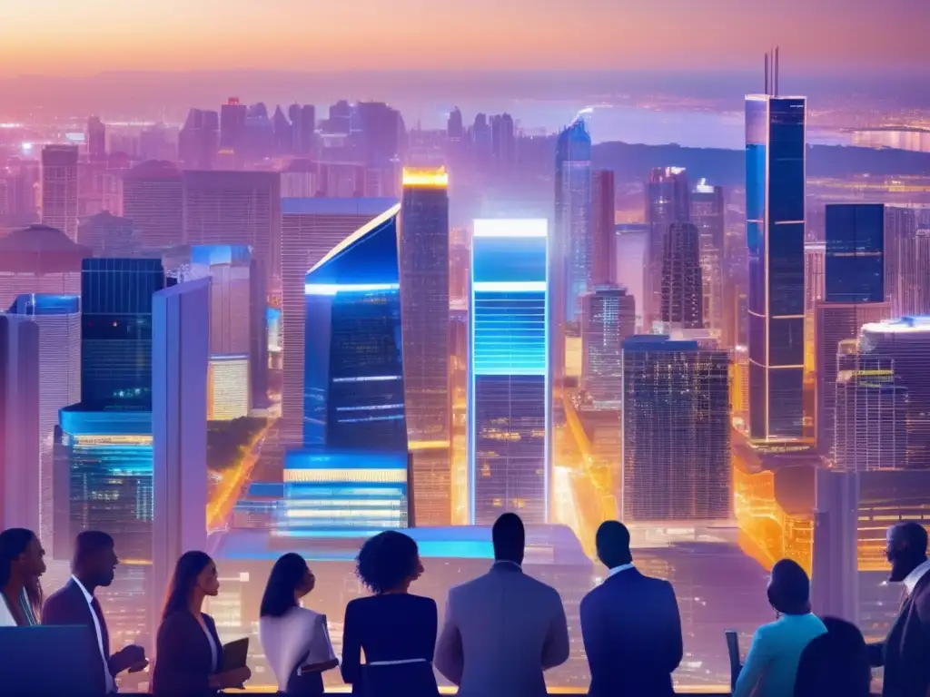 Skyline moderno iluminado, inversión colaborativa Oportunidades en inversión: Crowdfunding vs