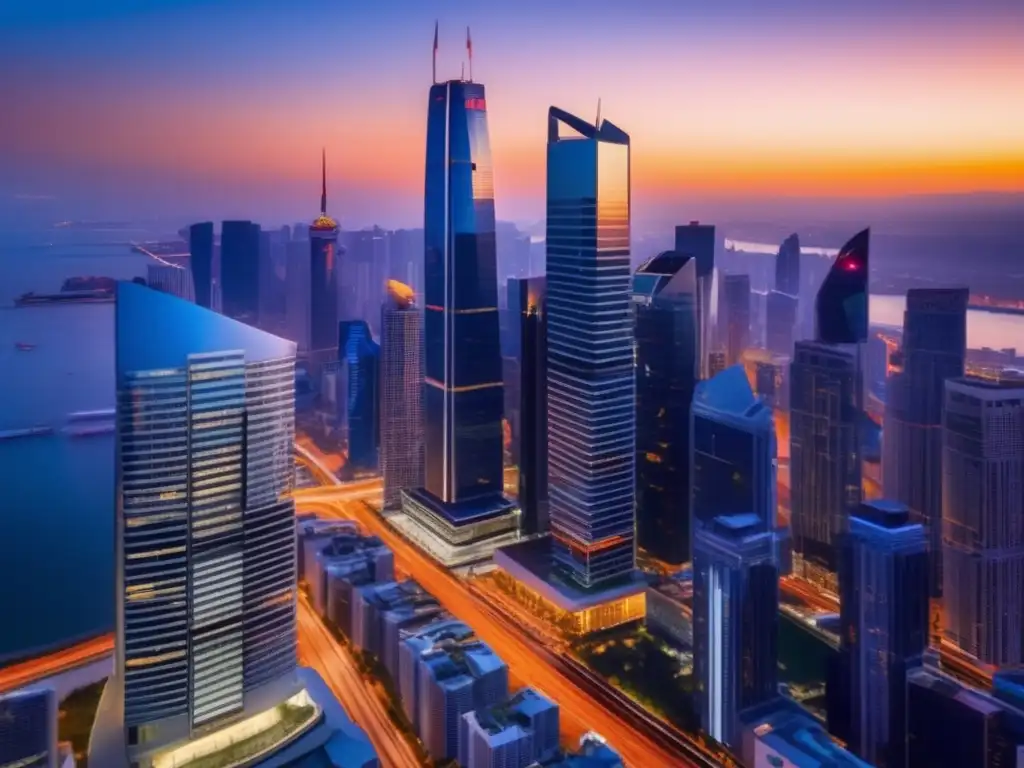 Ciudad moderna al atardecer Oportunidades diversificación financiera 2023 en ciudad moderna al atardecer