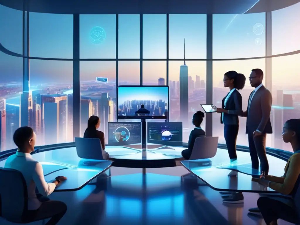 Futuro de la educación virtual Oportunidades educativas online en Europa: clase virtual futurista con tecnología avanzada