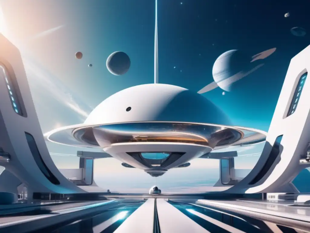 Estación espacial futurista en el espacio Oportunidades inversión exploración espacial: Estación espacial futurista flotando en el espacio, con astronautas, ciencia y belleza cósmica