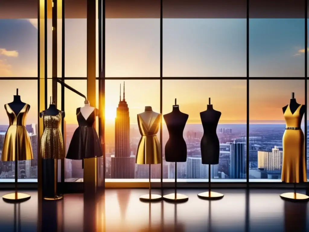 Boutique de moda en metrópolis moderna Oportunidades de inversión en franquicias de moda: Boutique moderna en una ciudad vibrante con elegantes maniquíes y logos de A, B y C