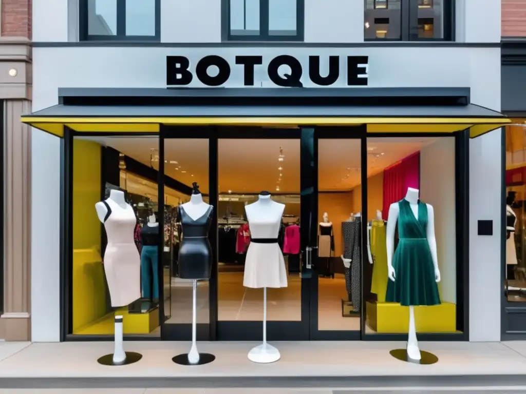 Boutique de moda moderna y vibrante Oportunidades en franquicias de moda: Boutique moderna con escaparate llamativo y maniquíes con tendencias chic
