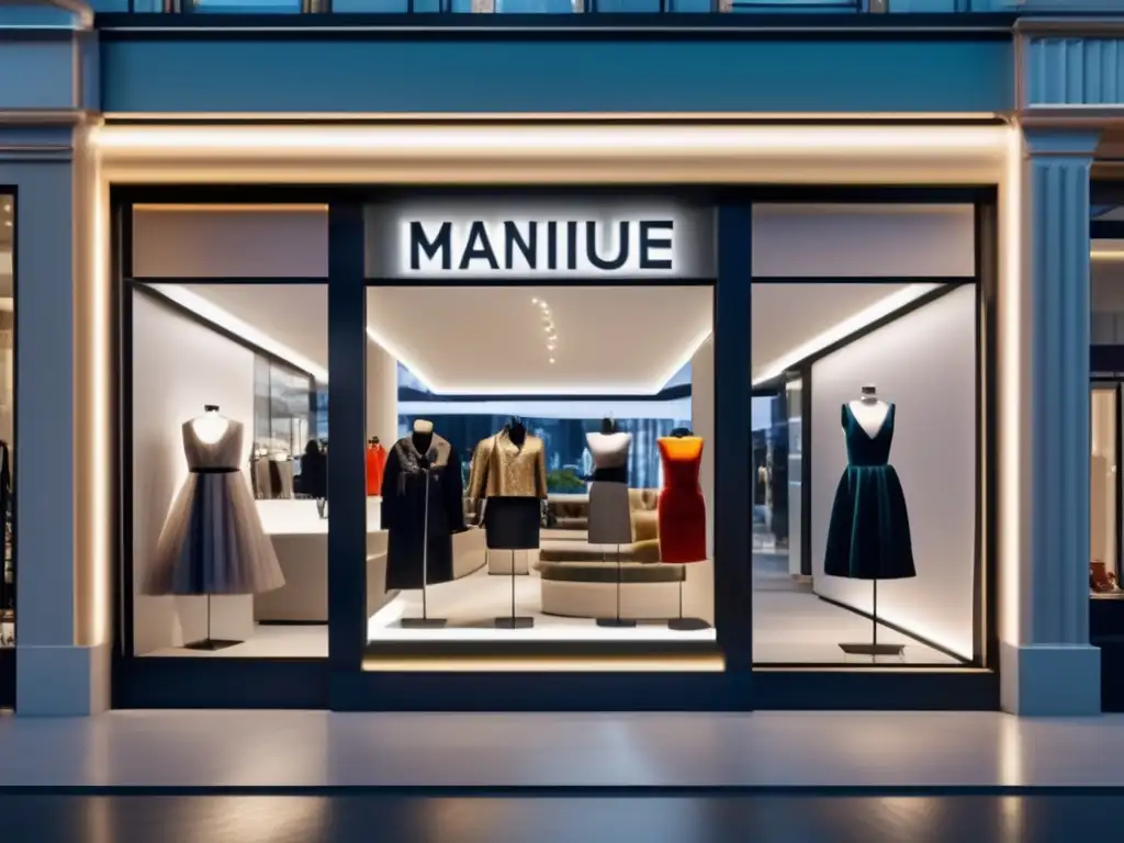 Boutique de moda moderna Oportunidades de inversión en franquicias de moda: Boutique de moda con logo chic, maniquíes y clientes fashion