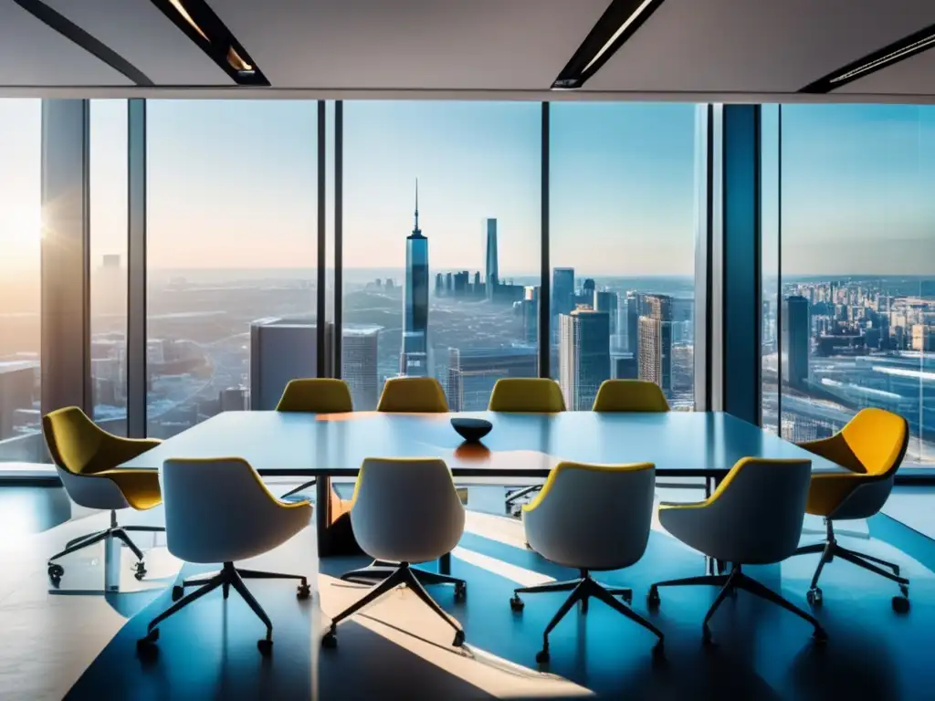 Oficina moderna con vista panorámica de la ciudad Oportunidades ignoradas en finanzas: oficina moderna con vista panorámica, profesionales diversos, análisis financiero en tiempo real