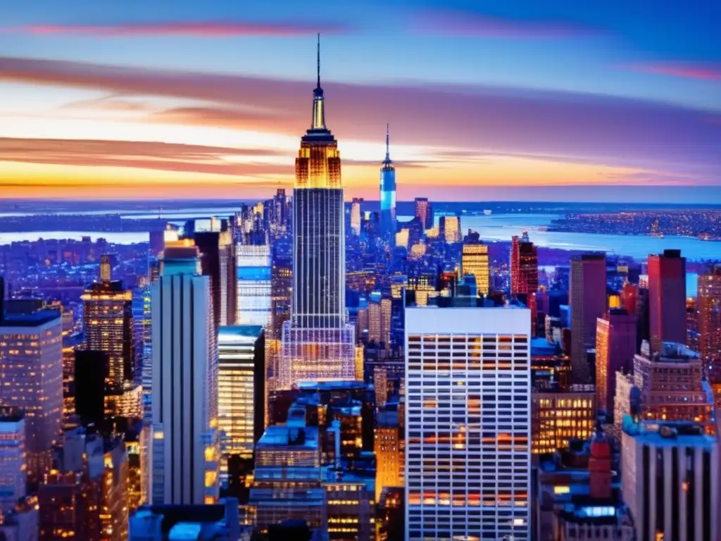 Panorama del horizonte de Nueva York al atardecer Oportunidades de invertir en inmuebles extranjeros: NYC skyline