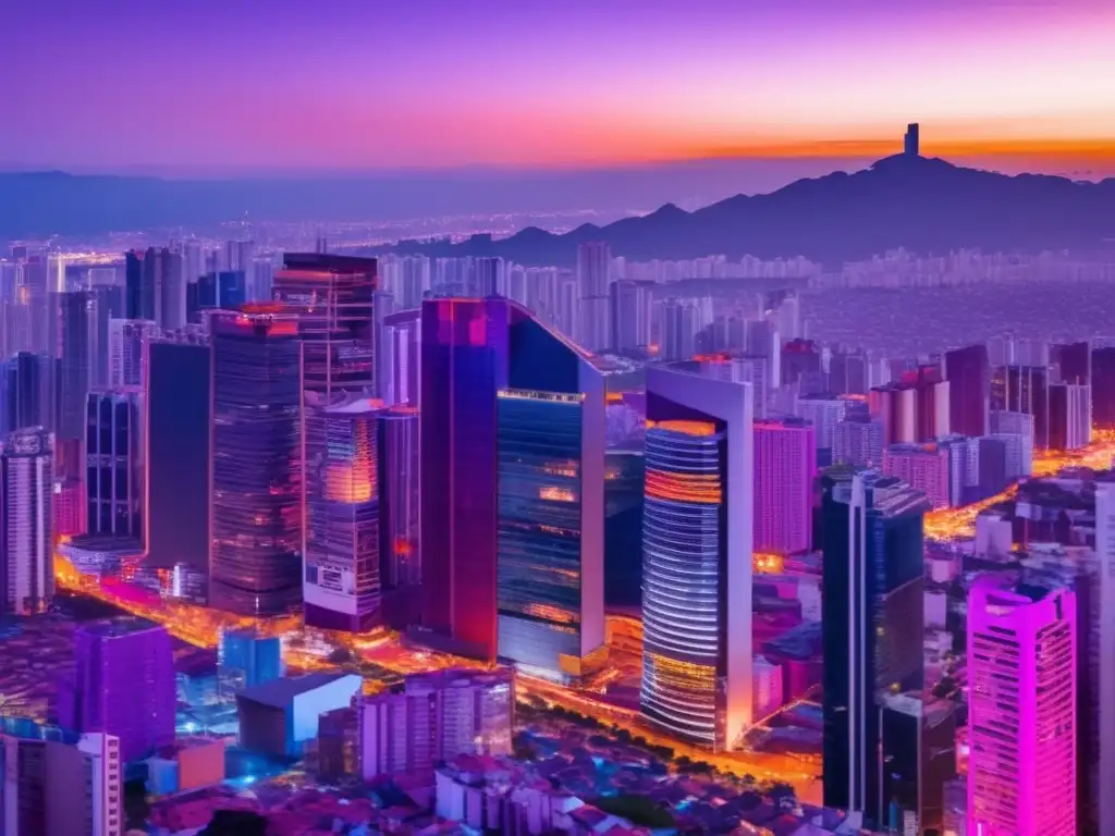 Skyline moderno en ciudad latinoamericana al atardecer Oportunidades de inversión en integración económica latinoamericana