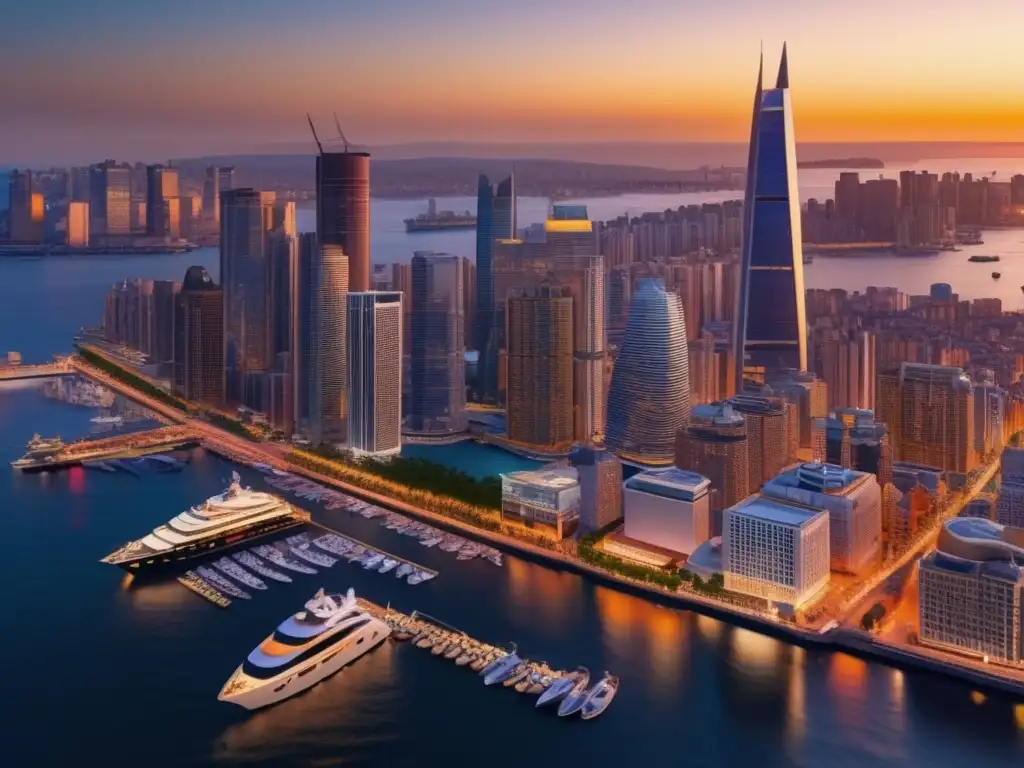 Ciudad moderna al atardecer: inversión en franquicias internacionales Oportunidades de inversión internacional en la industria de franquicias