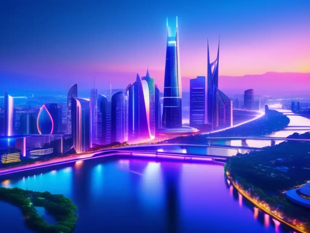 Ciudad futurista al anochecer, símbolo de progreso y oportunidades Oportunidades de inversión alternativas fuera de bolsa y criptos en ciudad futurista
