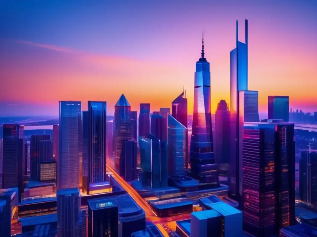 Skyline urbano moderno al atardecer Oportunidades de inversión alternativas en una ciudad futurista al atardecer