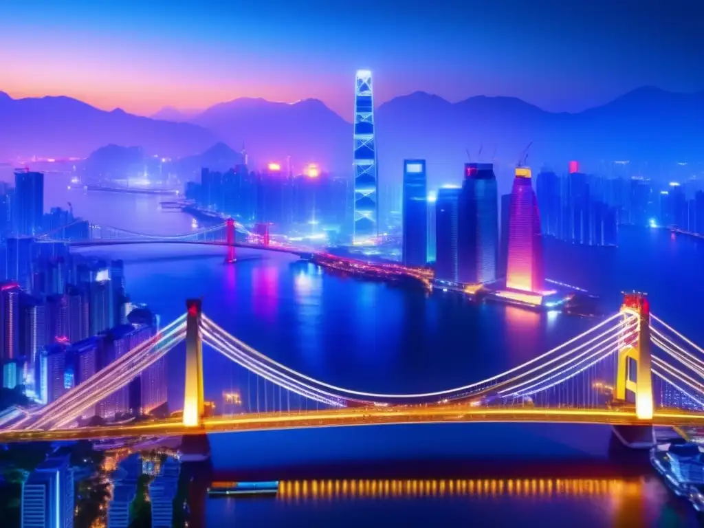 Oportunidades de inversión en AsiaPacífico: una deslumbrante imagen nocturna de una bulliciosa metrópolis asiática, con rascacielos imponentes iluminando el paisaje urbano