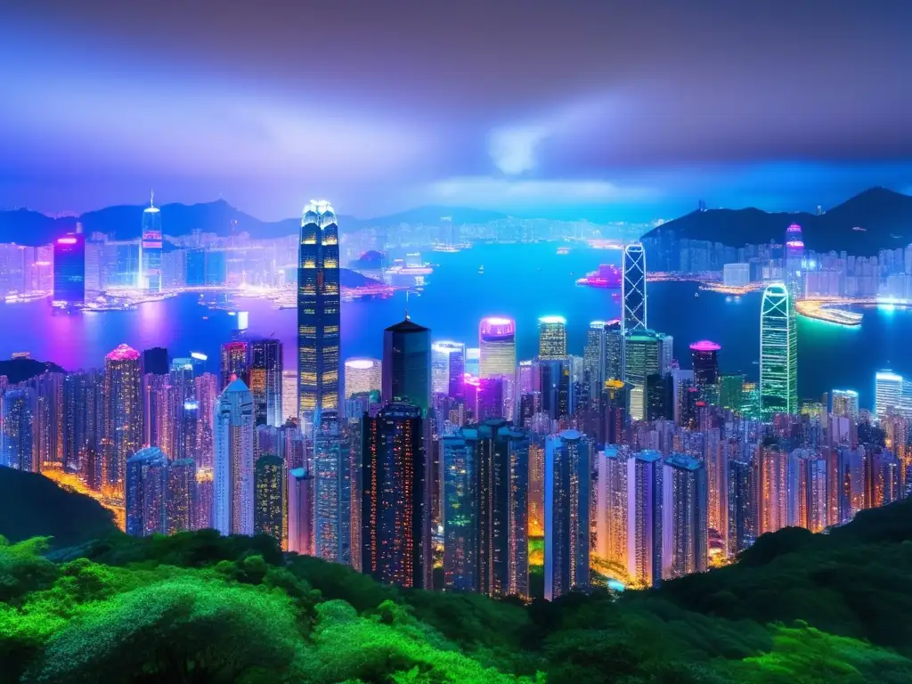 Oportunidades de inversión en AsiaPacífico: vista panorámica de Hong Kong, con su vibrante ciudad y su icónico puerto Victoria Harbour