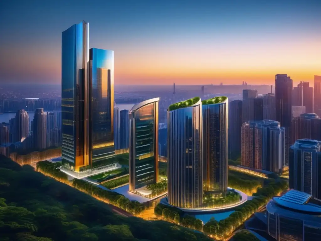 Oportunidades de inversión inmobiliaria Oportunidades de inversión en bienes raíces: Ciudad vibrante con rascacielos modernos y naturaleza exuberante