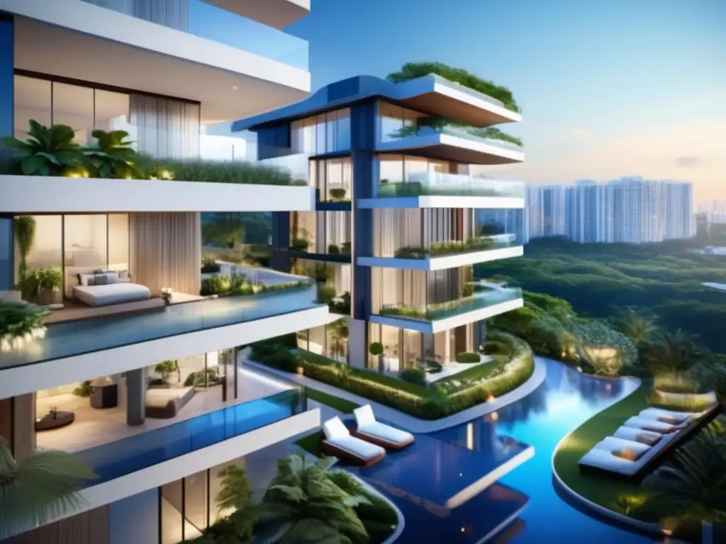 Lujoso complejo de condominios rodeado de vegetación exuberante Oportunidades de inversión en bienes raíces: lujoso condominio moderno rodeado de naturaleza exuberante