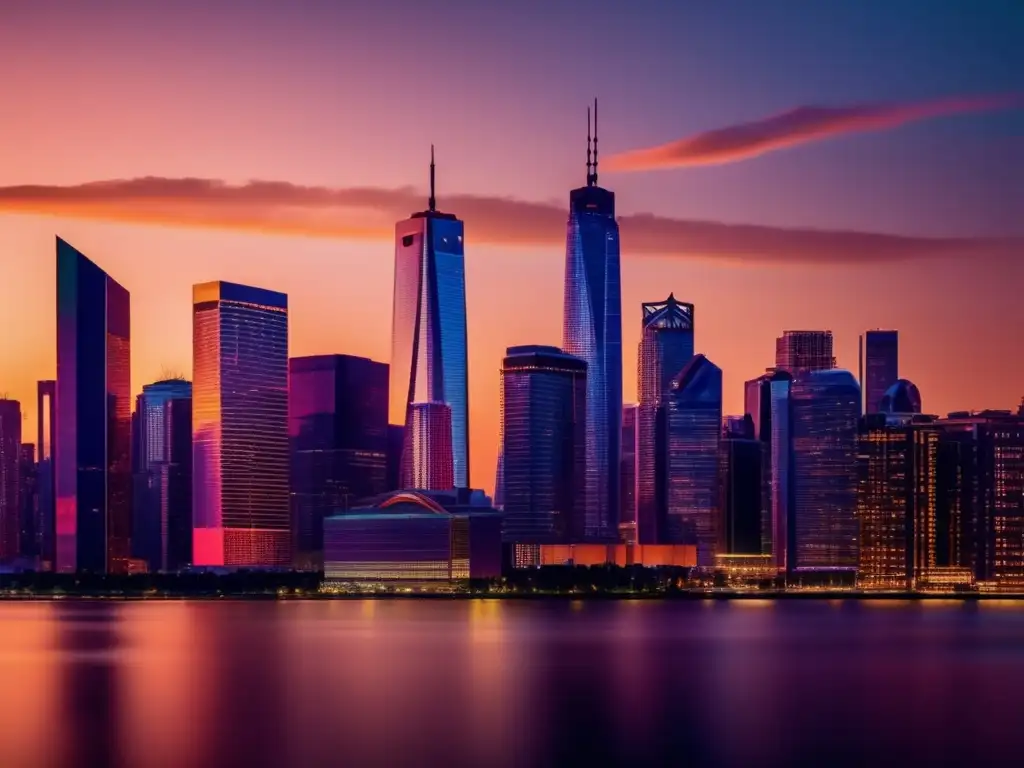 Impresionante ciudad moderna al atardecer Oportunidades de inversión en bienes raíces en una moderna ciudad al atardecer