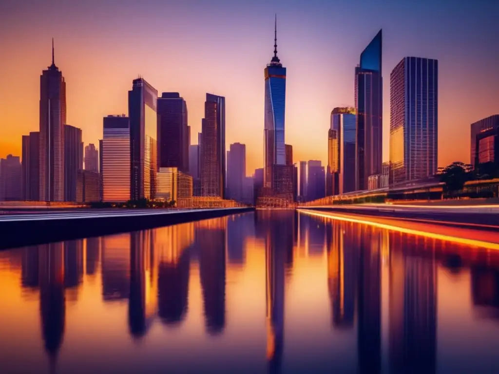 Cityscape urbano en crecimiento Oportunidades de inversión en bienes raíces: ciudad moderna y próspera al atardecer