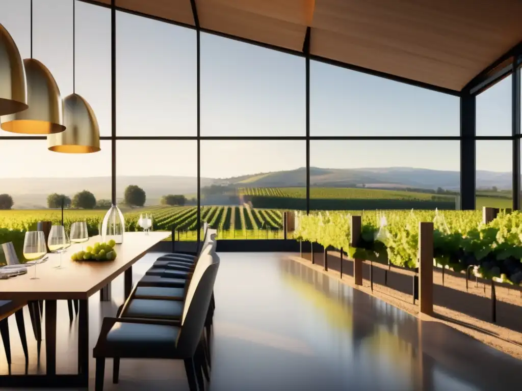 Bodega boutique moderna en el campo Oportunidades de inversión en bodegas boutique: Imagen impresionante de una bodega moderna en el campo, con diseño arquitectónico elegante y viñedos cuidadosamente plantados