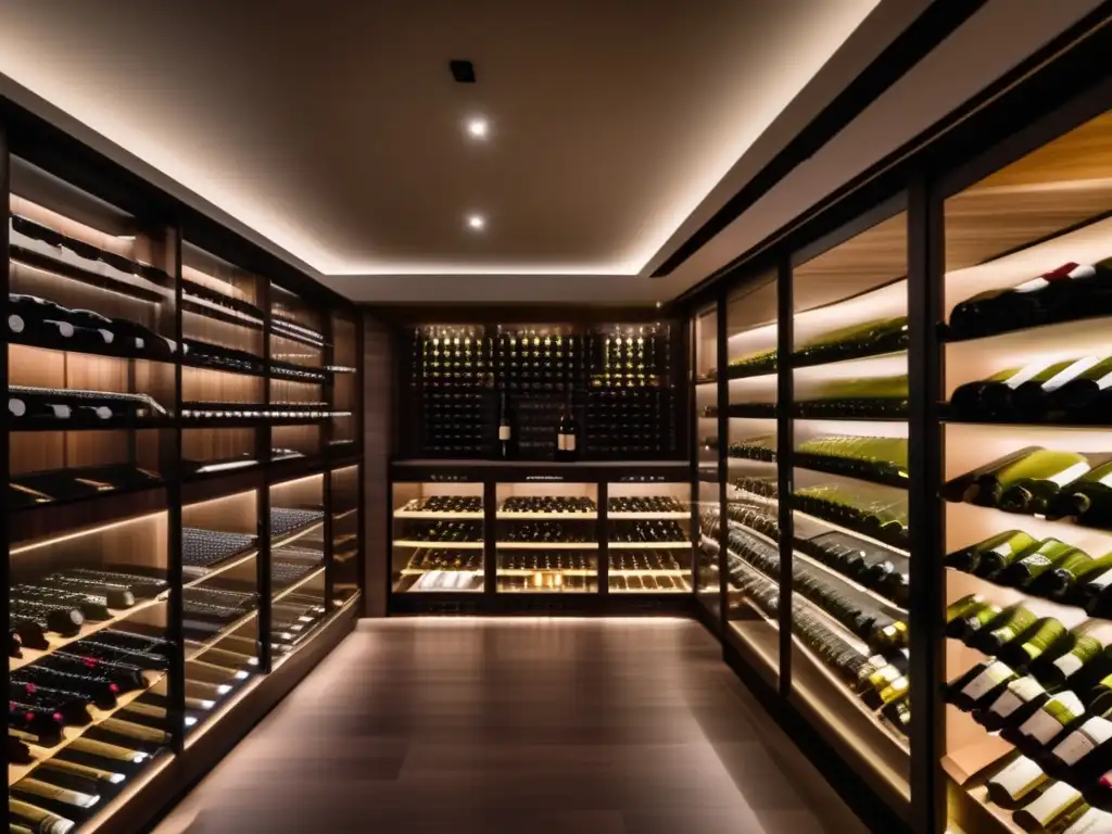Elegante bodega de vinos boutique Oportunidades de inversión en bodegas boutique: moderna y elegante sala de vinos con iluminación y diseño impecable