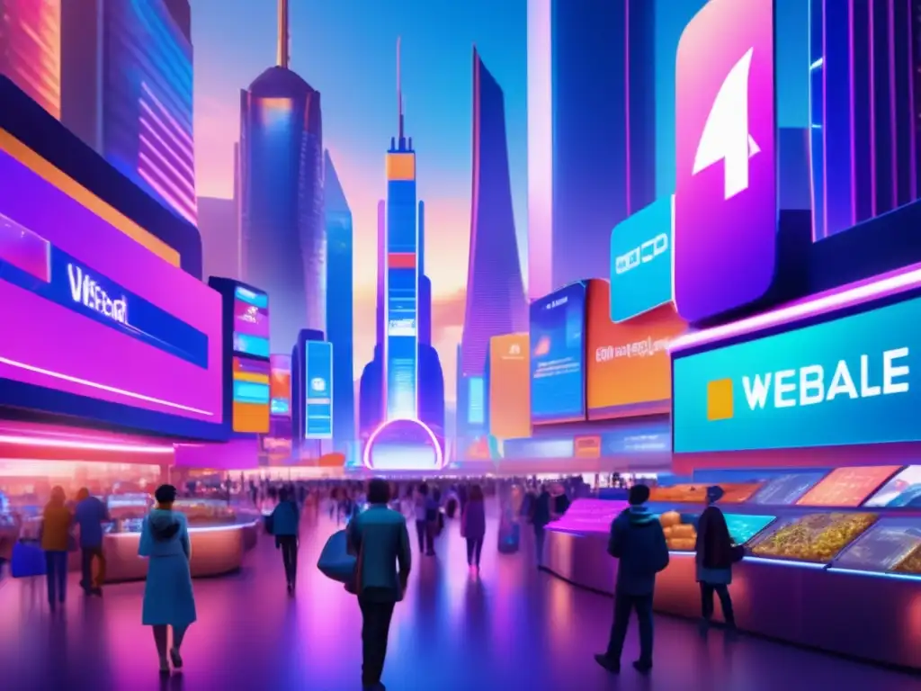 Mercado futurista con tecnología avanzada Oportunidades de inversión en comercio electrónico en una ciudad futurista con tecnología avanzada y diversidad de productos y clientes