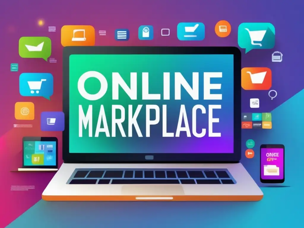 Mercado en línea vibrante y moderno Oportunidades de inversión en comercio electrónico: una imagen impactante de un mercado online vibrante con un diseño moderno
