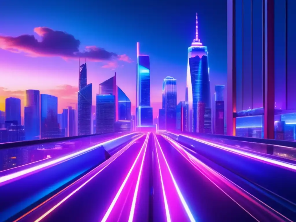 Futurista ciudad iluminada con luces de neón Oportunidades de inversión en criptomonedas en una ciudad futurista iluminada por luces de neón
