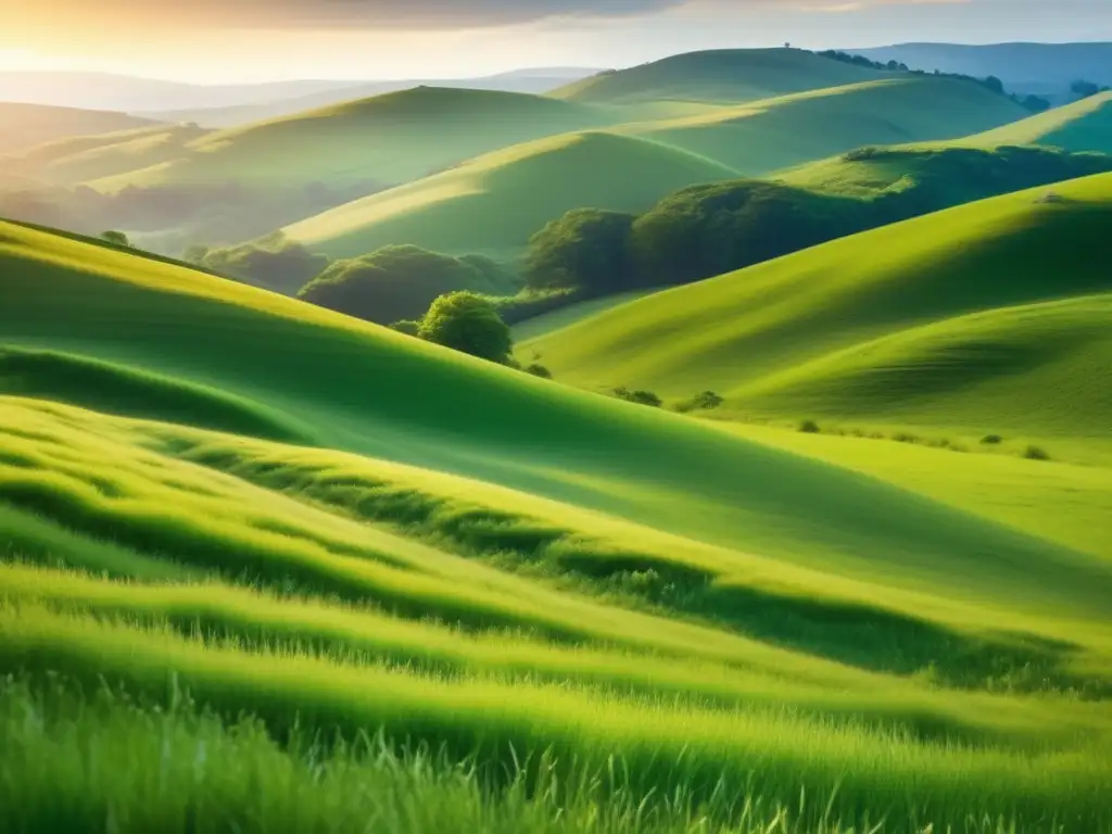 Paisaje verde y exuberante: belleza natural Oportunidades de inversión en energías renovables: Paisaje verde y exuberante, praderas y colinas cubiertas de bosques