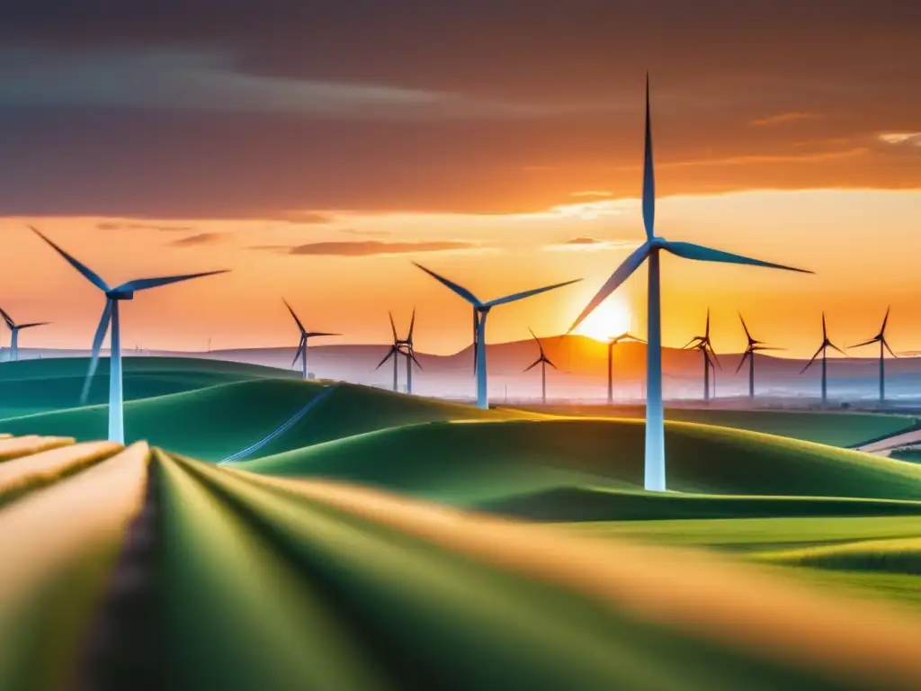 Inversionistas comprometidos con energía renovable Oportunidades de inversión en energías renovables: profesionales colaborando en un campo de turbinas eólicas