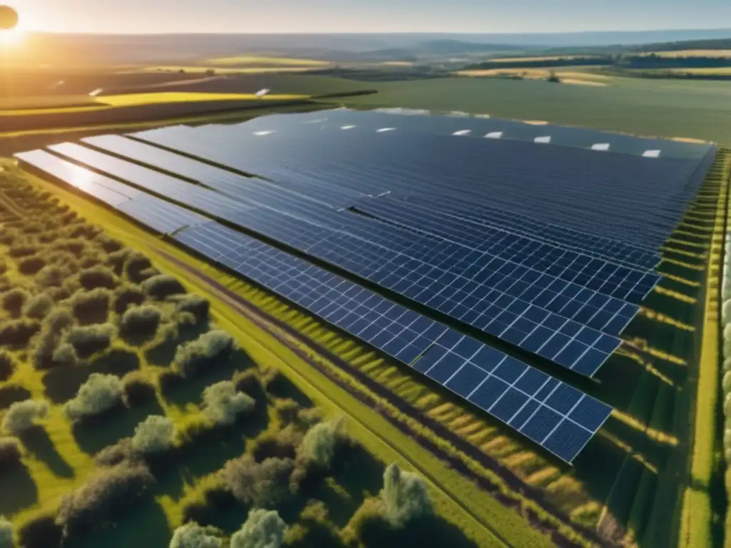 Solar farm: inversión en energías renovables Oportunidades de inversión en energías renovables y profesionales analizando datos en un gran parque solar
