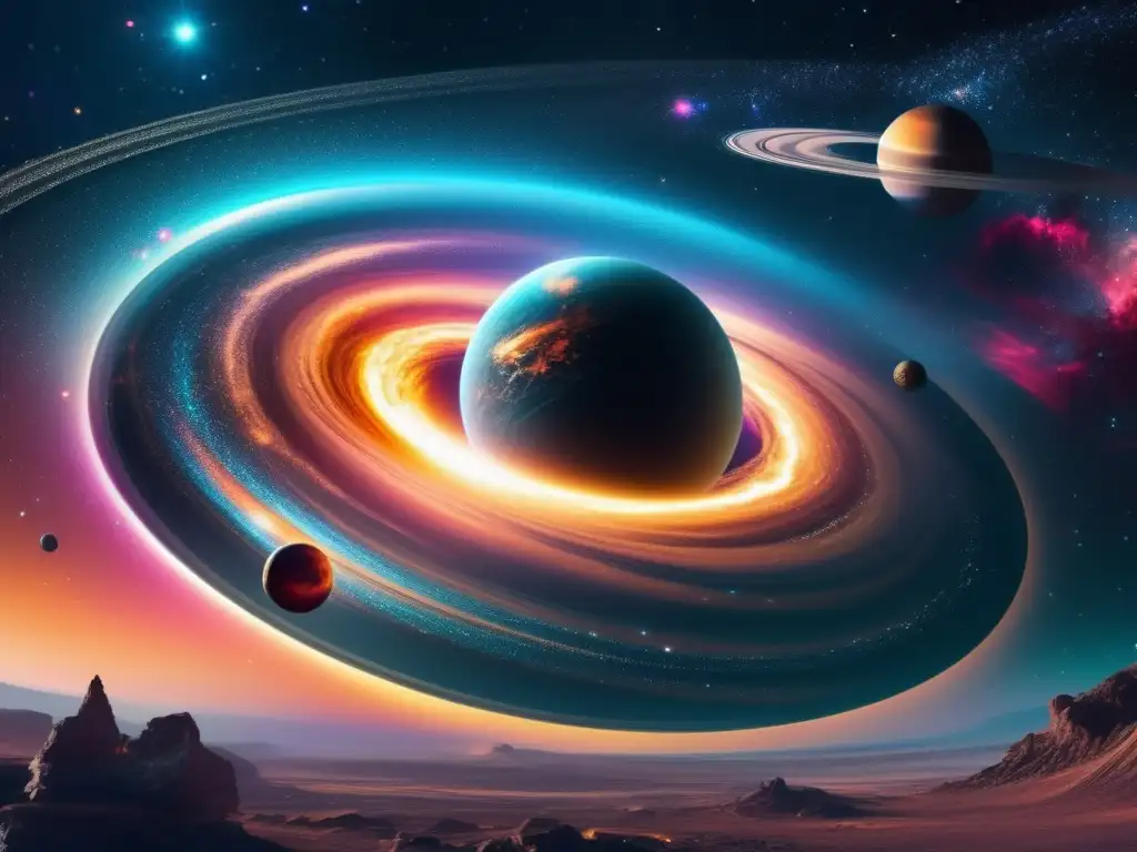 Majestuosa galaxia espiral con estación espacial futurista Oportunidades inversión en exploración espacial: majestuosa imagen 8k de galaxia espiral, estación espacial futurista y astronautas