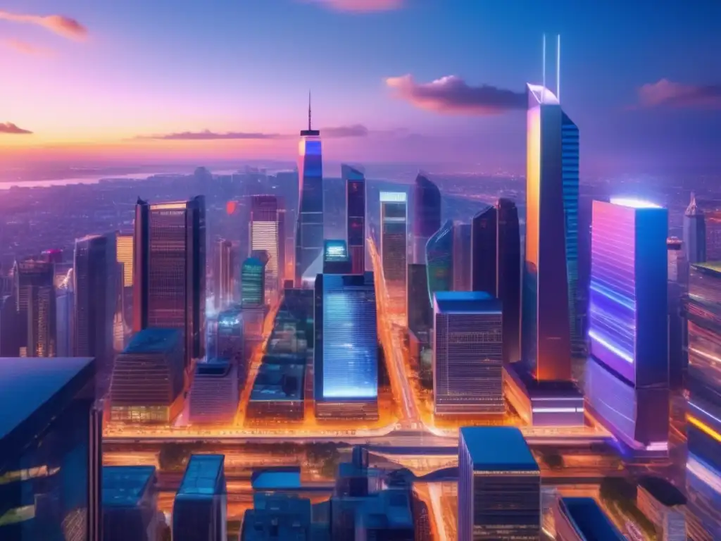 Ciudad moderna en la era del Big Data Oportunidades inversión financiera con Big Data en moderna ciudad de noche