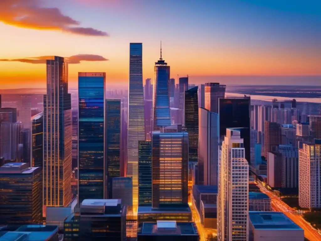 Resiliencia y crecimiento en el mercado inmobiliario Oportunidades de inversión inmobiliaria durante crisis económica - Ciudad moderna al atardecer, reflejando estabilidad y crecimiento en el mercado