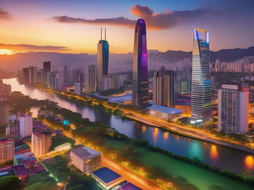 Ciudad latinoamericana vibrante al atardecer Oportunidades inversión en integración económica latinoamericana en vibrante ciudad al atardecer
