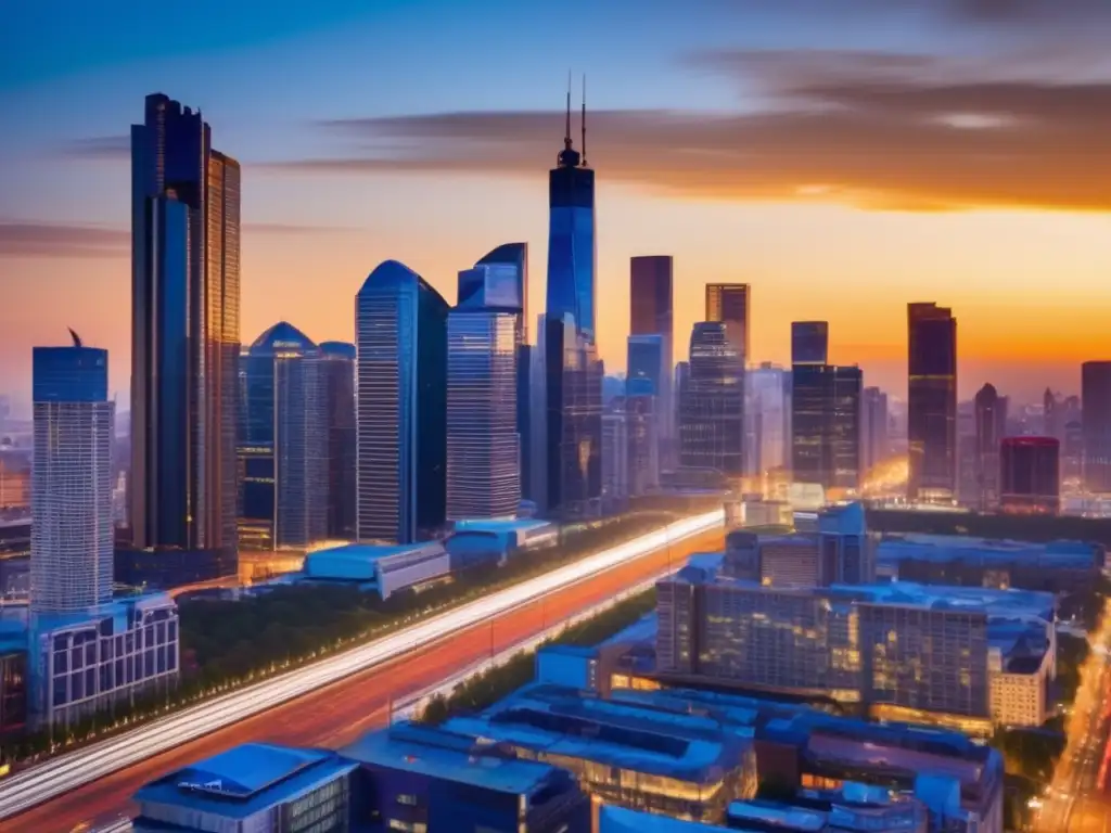 Ciudad moderna y vibrante al atardecer Oportunidades de inversión en mercados emergentes