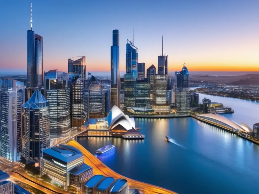 Oportunidades de inversión en Australia y Nueva Zelanda Oportunidades inversión en Australia y Nueva Zelanda: ciudad moderna, rascacielos, tecnología, agricultura próspera y parque verde
