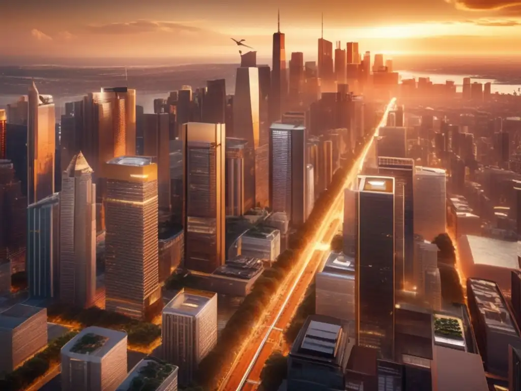 Paisaje urbano con rascacielos y personas comprometidas Oportunidades de inversión para erradicar pobreza con una ciudad moderna y diversa