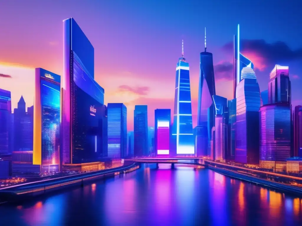 Ciudad futurista con inversión y oportunidades Oportunidades de inversión en sectores financieros alternativos en una ciudad futurista con rascacielos iluminados y carteles digitales