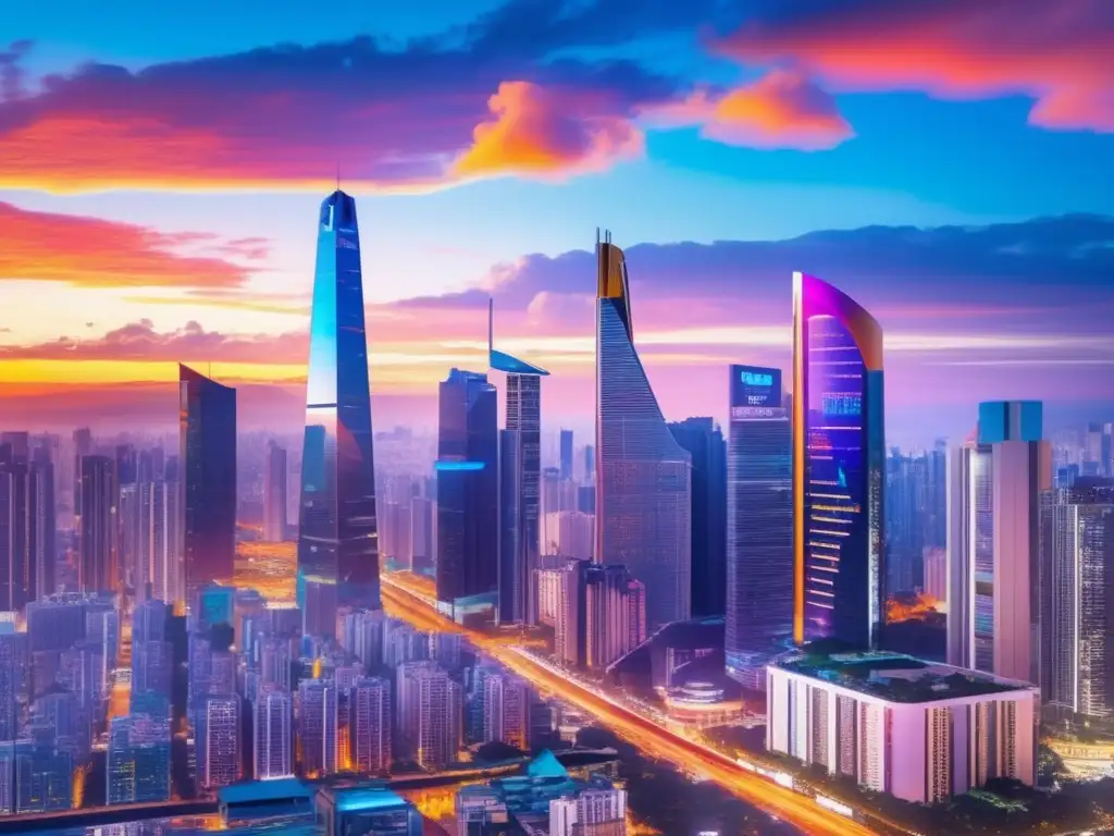 Futuroso paisaje urbano con rascacielos y startups Oportunidades de inversión en startups latinoamericanas