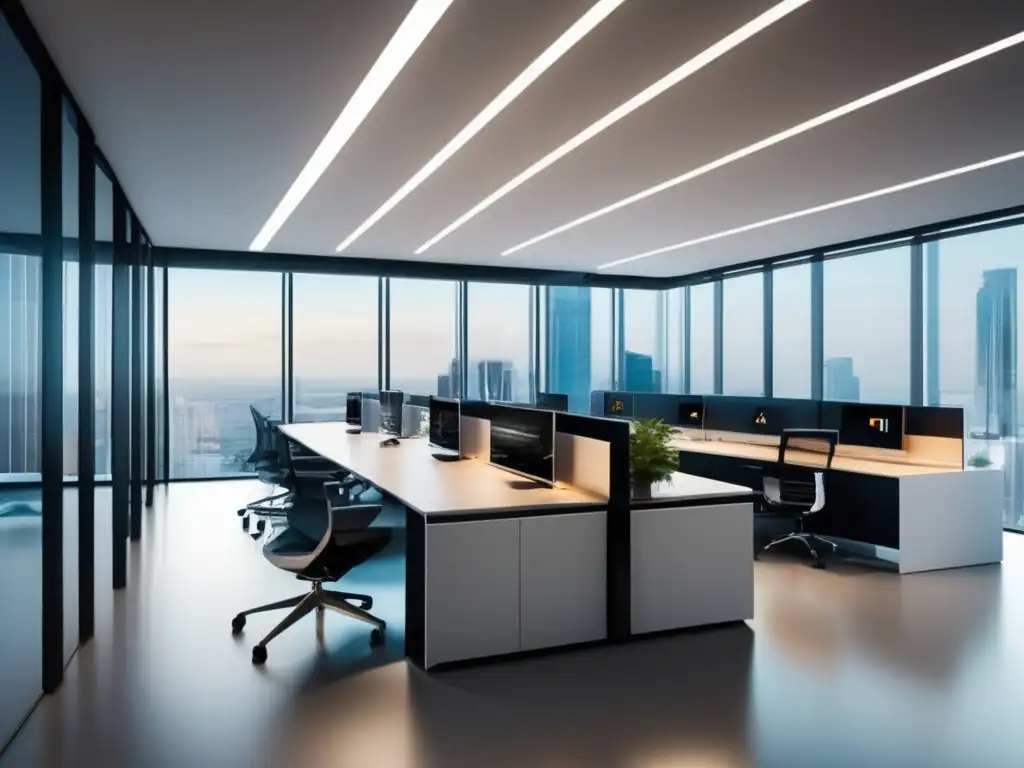 Trading room moderno y profesional Oportunidades de inversión en trading: trading room moderna con traders analizando datos y haciendo trades en un espacio sofisticado y colaborativo