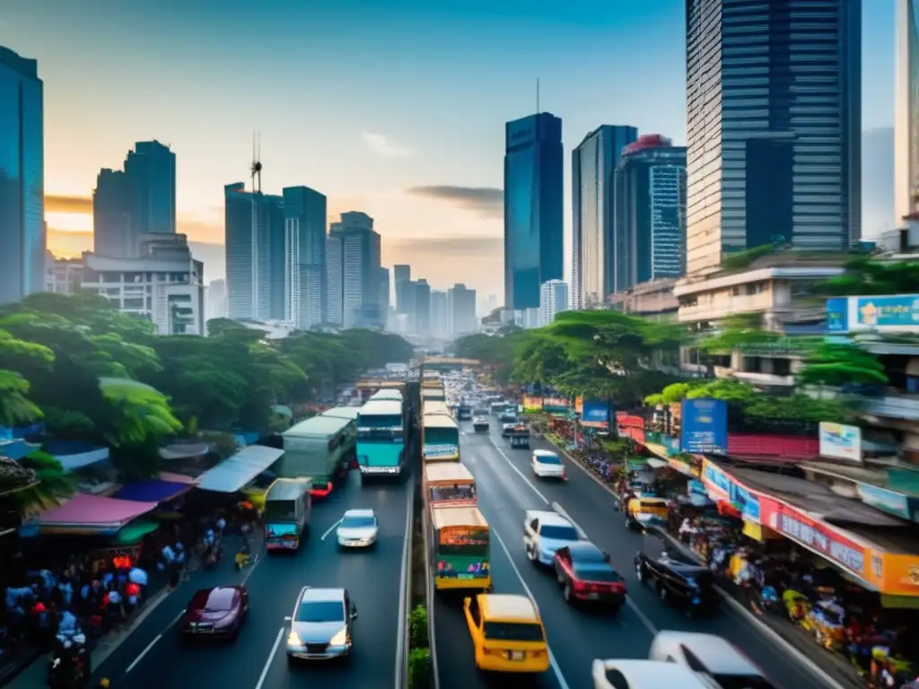 Moderna ciudad de Manila, Filipinas Oportunidades de inversión en Filipinas: vibrante ciudad de Manila con rascacielos modernos, tráfico bullicioso y una mezcla diversa de personas