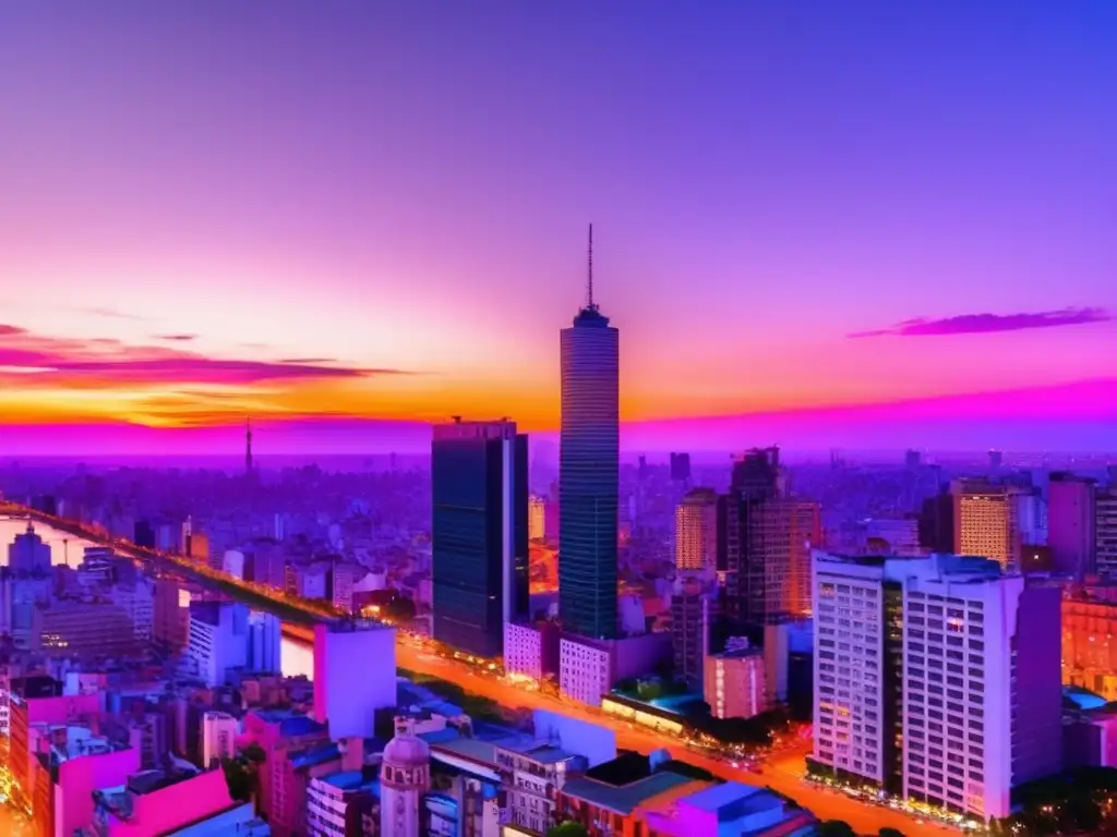 Silueta urbana de Buenos Aires al atardecer Oportunidades de inversión en Argentina: Vista panorámica del skyline de Buenos Aires al atardecer
